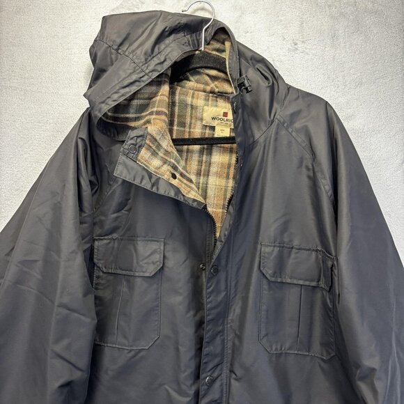 Woolrich Wool Lined Field Coat Mens Sz XL Black Plaid Hood Zip Guide Field 16038 - Picture 5 of 16